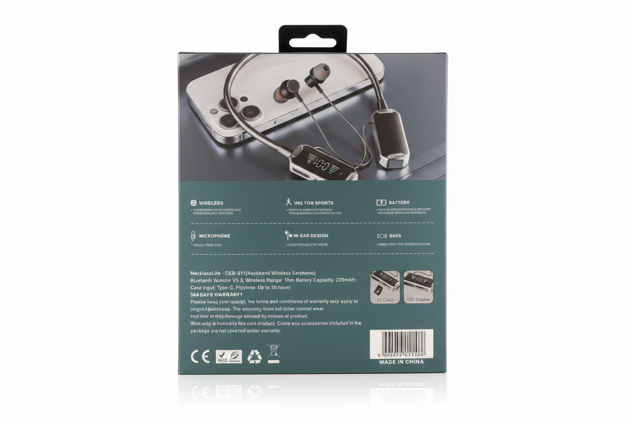 KL50 NecklaceLite Wireless Neckband specifications back view