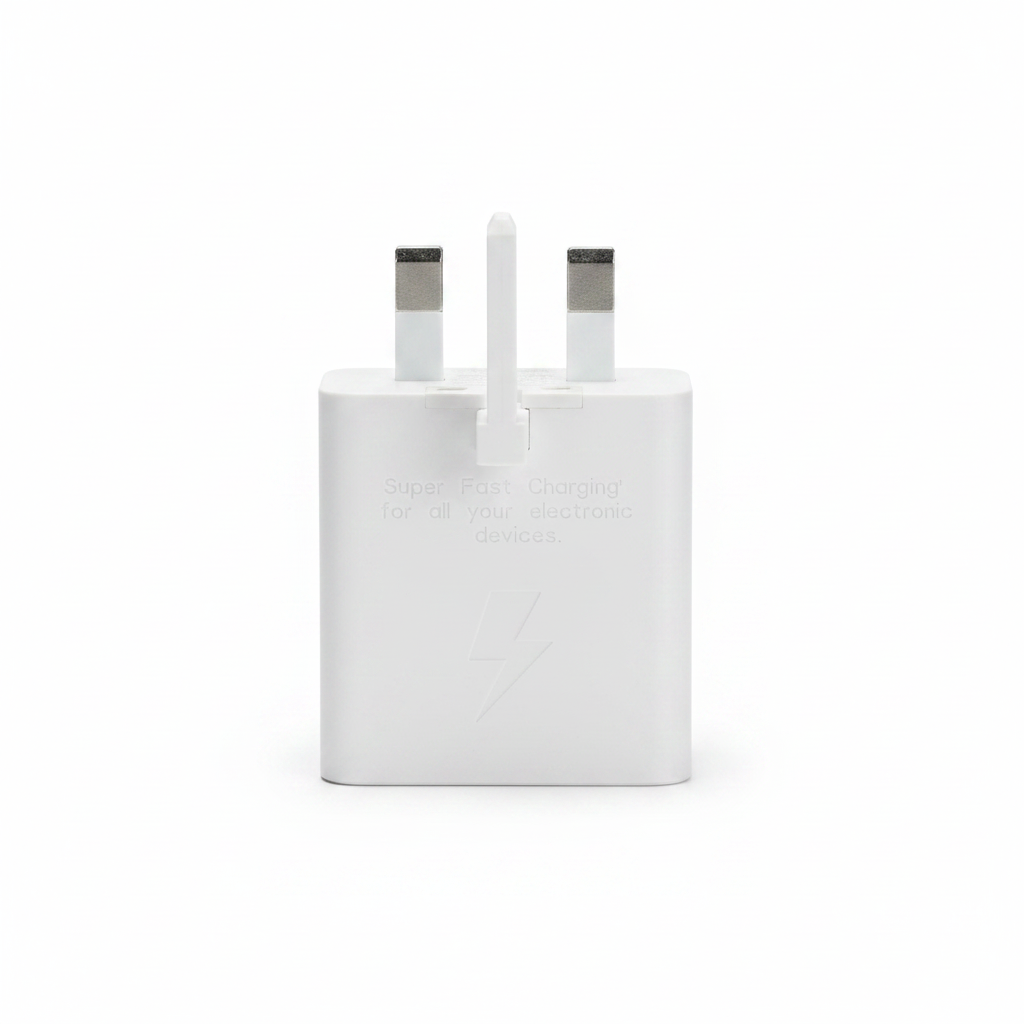 Samsung 25W UK Plug Charger White Background