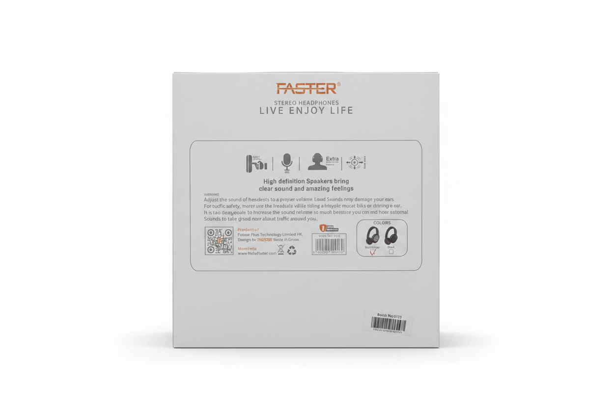 Faster Solo S4 HD Wireless Headphones back specifications view