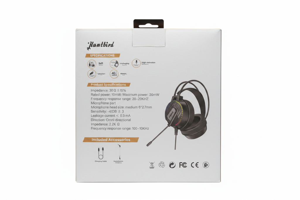 Huntbird Gaming Headphone specifications back view